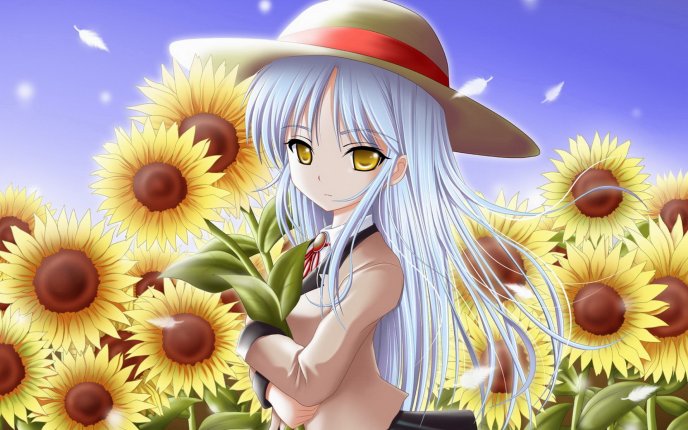 Anime girl in sunflower field