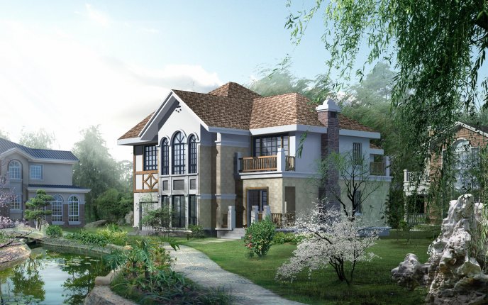 Beautiful house 3D rendered model