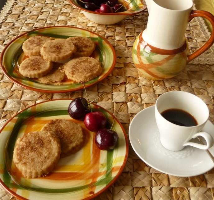 Perfect breakfast - coffee, cookies and cherries