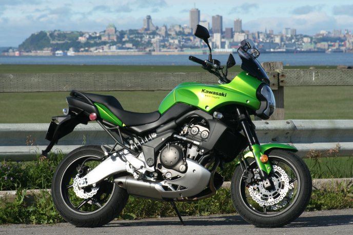 Green bike Kawasaki Versys HD wallpaper