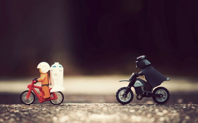 Lego Darth Vaider on a bike