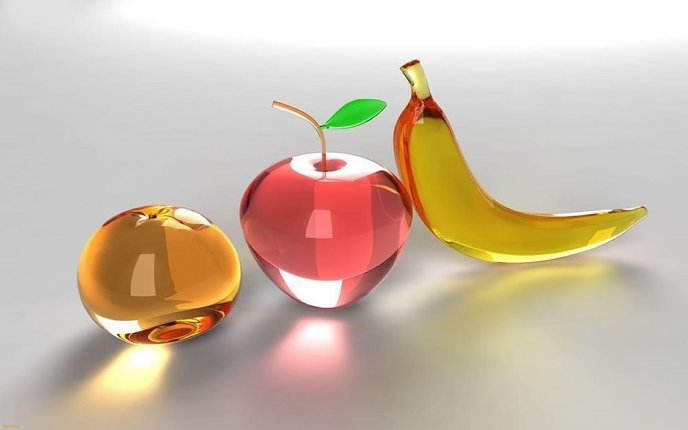 Orange, apple and banana - 3D glass fruits