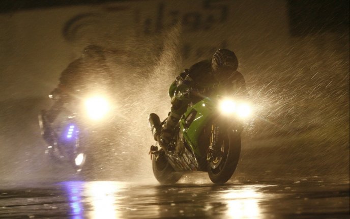 Motorcycle race in the rain