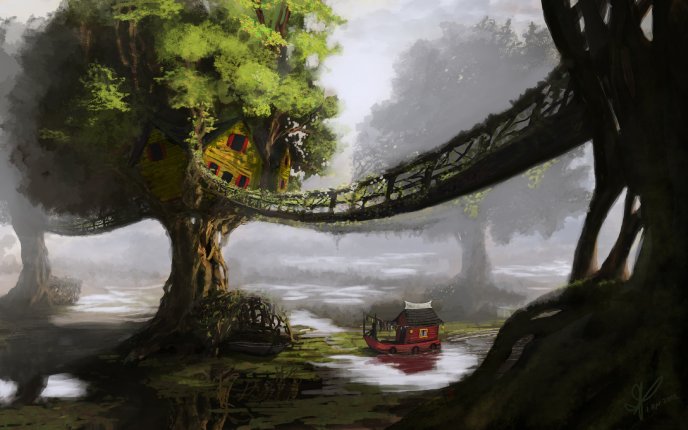 Tree house - fantasy HD wallpaper