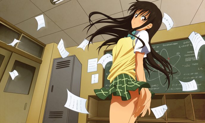 Anime - bad girl at school wearing a short uniform