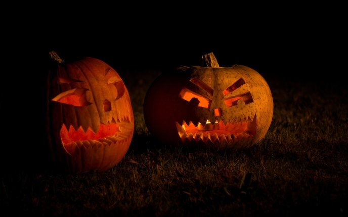 Scary halloween pumpkin on the field