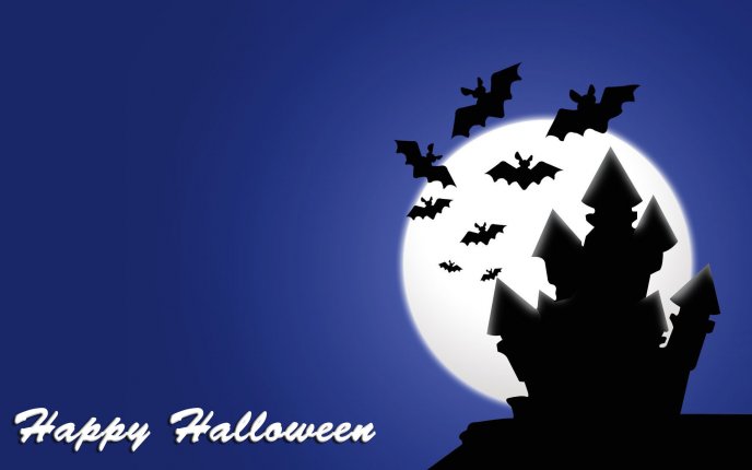 Happy Halloween - Scary house with bats flying around