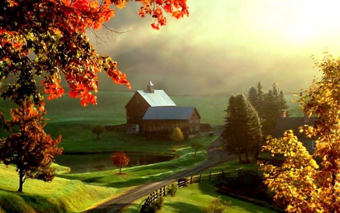 Autumn landscape painting HD drawing wallpaper