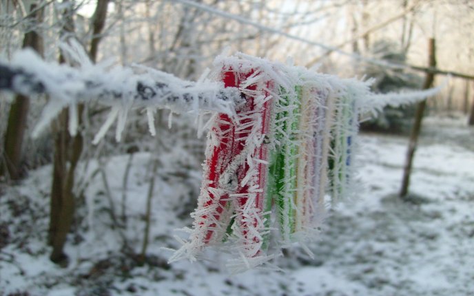 It's winter - ice icicles on clothes clips HD wallpaper