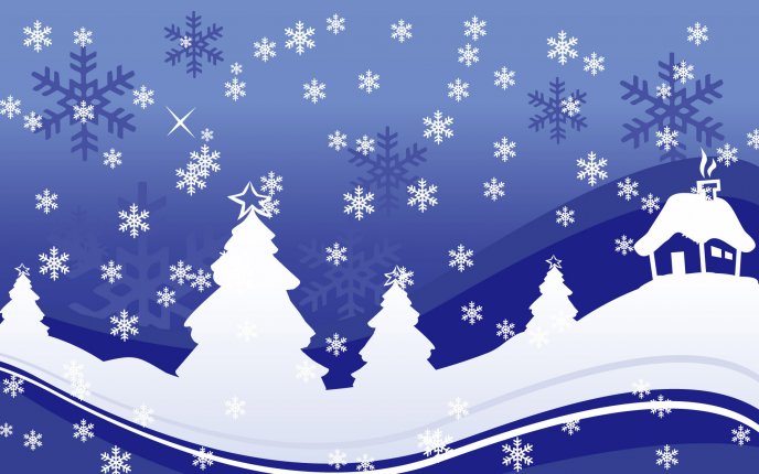 Drawing - winter landscape and snowflakes HD wallpaper