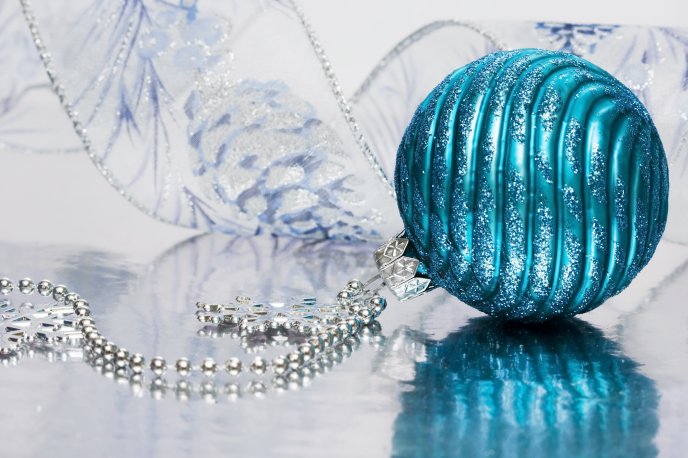 Turquoise ornament and silver beads - Christmas arrangement