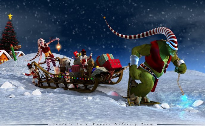Santa's last minute delivery team - HD wallpaper