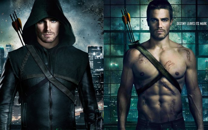 Arrow - Oliver Queen with and without the green hood