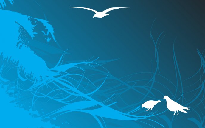 Abstract blue wallpaper - contains three seagulls