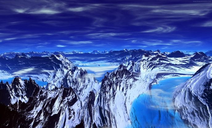 Abstract blue mountains - 3d wallpaper