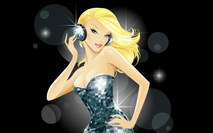 Stylized disco girl - dress with shiny diamonds