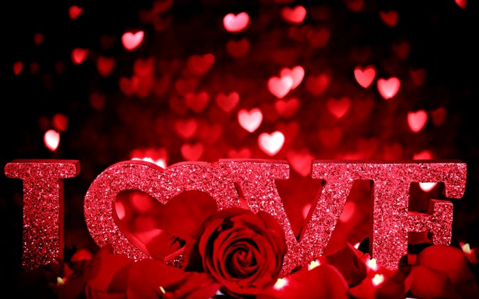 Love messages - wall with hearts and red roses