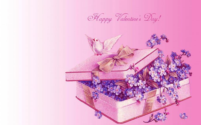 Gift box filled with purple flowers - HD wallpaper