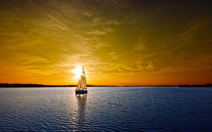 A sail boat on the lake at sunset - HD wallpaper