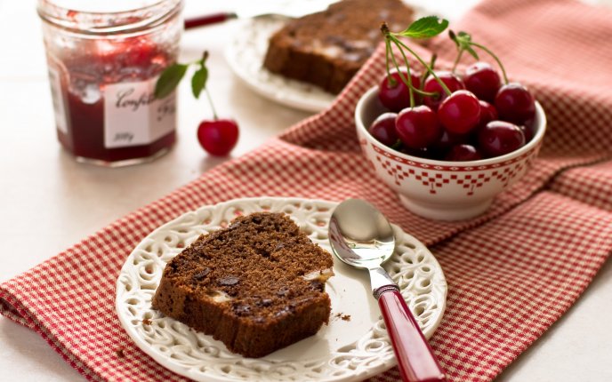 Delicious breakfast - cherry jam