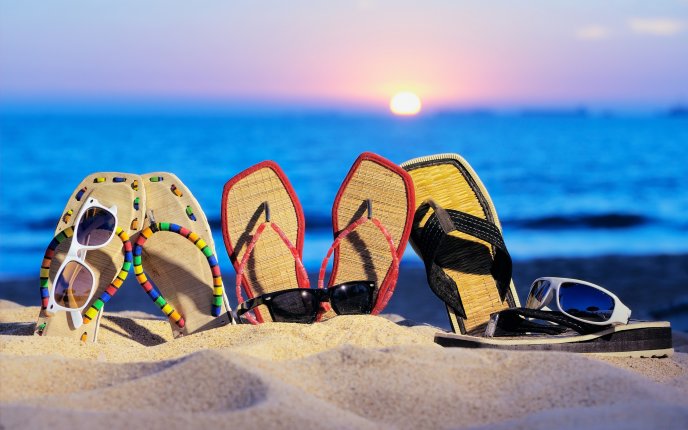 Flip-flops and sunglasses for the beach - funny HD wallpaper