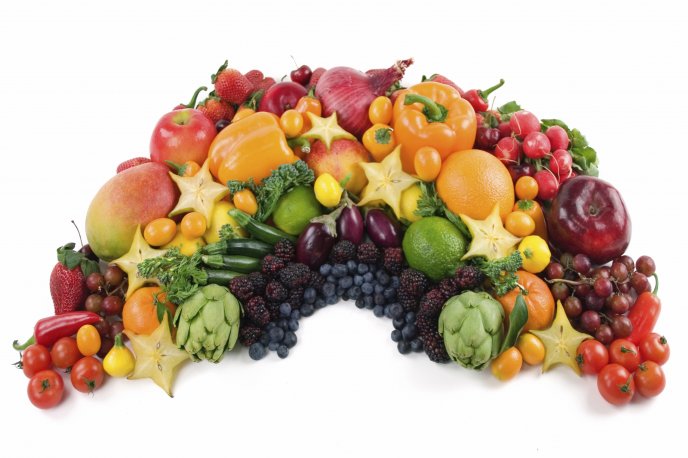 A big pile of fresh fruits and vegetables