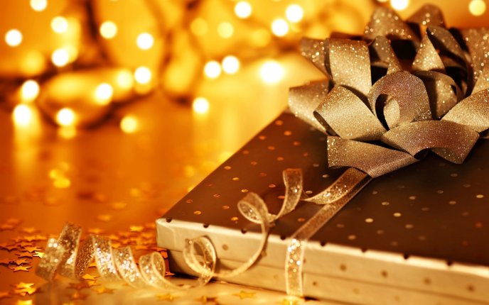 Golden box full with presents - HD wallpaper