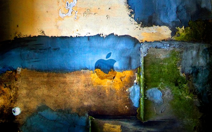A wall painted in blue, green and yellow - Apple wall