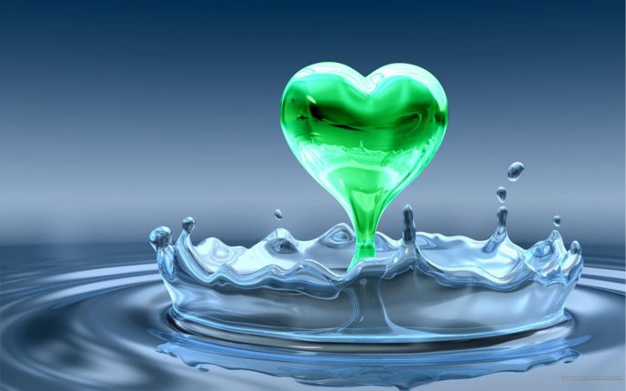 Abstract HD wallpaper - a green heart coming out from water