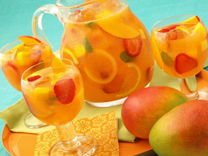 Fresh juice of exotic fruits - delicious summer drink