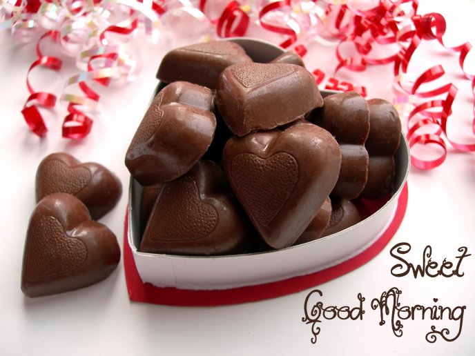 Delicious box full of heart chocolate - love sweet mornings