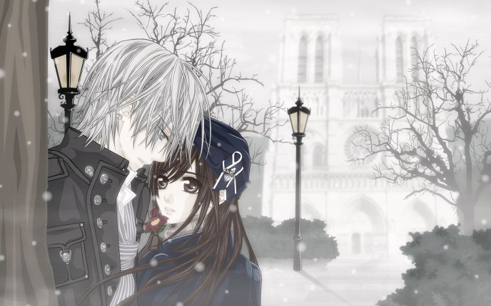 Anime lovers in the park - romantic winter time
