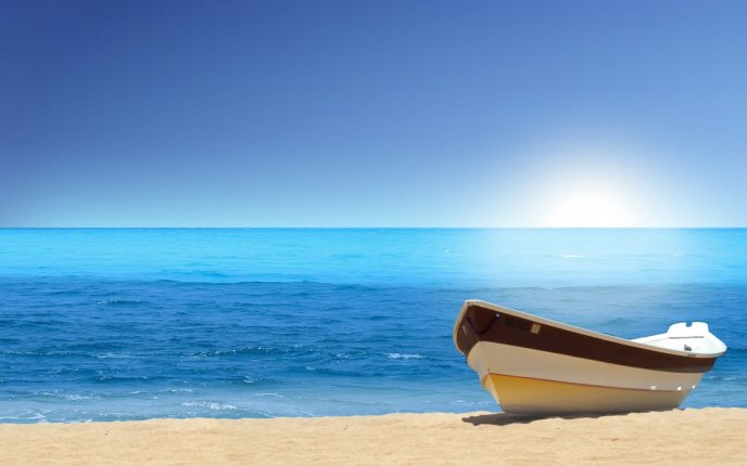 Boat on the beach - beautiful blue sea