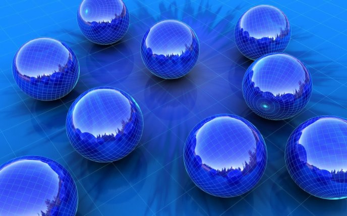 Blue balls on the glass floor - HD wallpaper