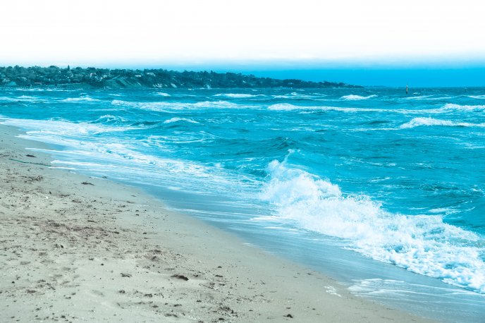 Beautiful blue color of the sea water - waves in the morning