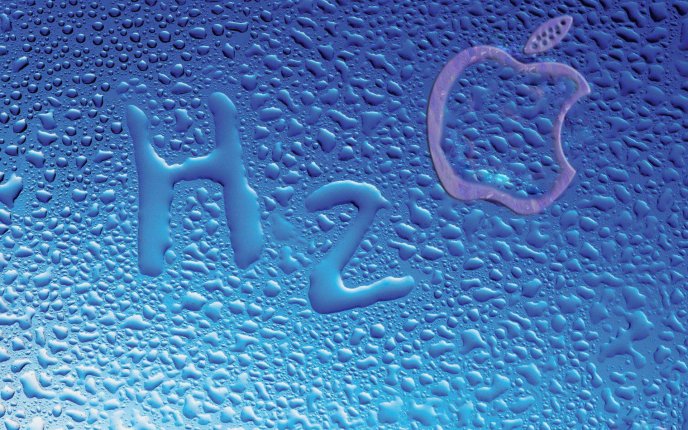 H2O - apple logo on blue wall full with water drops