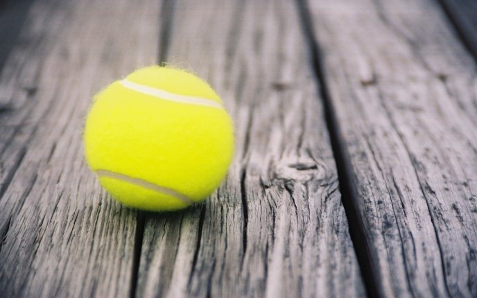 Tennis ball on the old wood