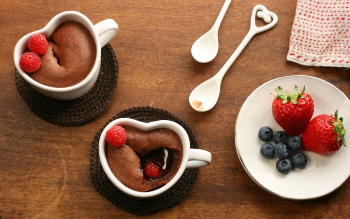 Chocolate cake with fruits - delicious breakfast