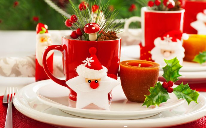 Funny coffee cup with Santa Claus - HD Christmas wallpaper