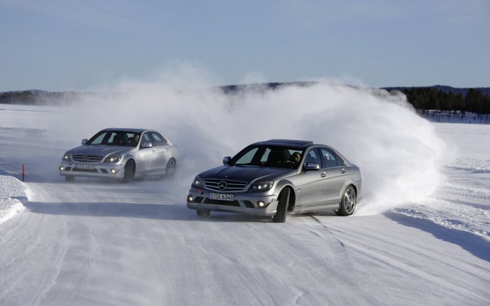 Mercedes cars - drifting on the snow