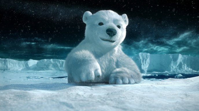 Sweet polar bear - cold winter night