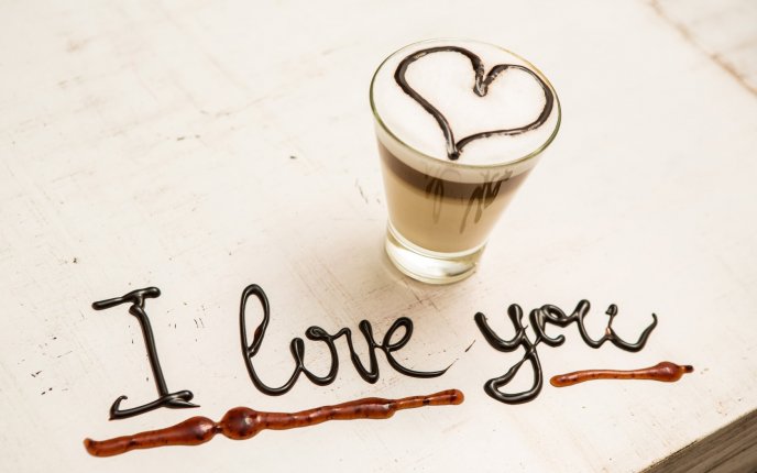 Latte Macchiato with chocolate heart - I love you