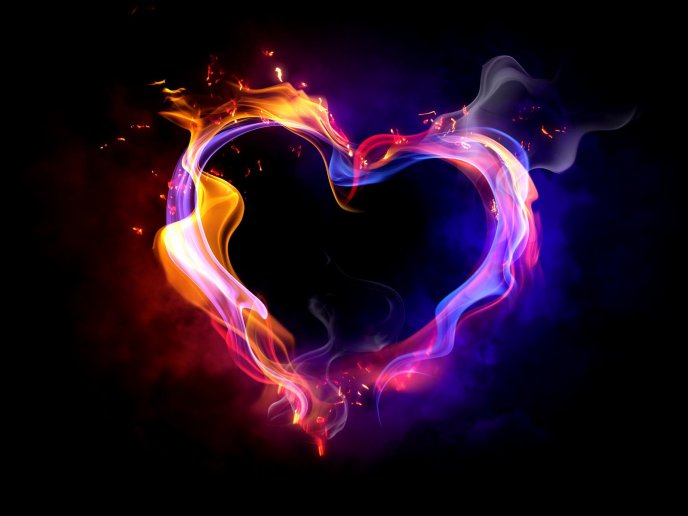 Beautiful heart made of magic flame