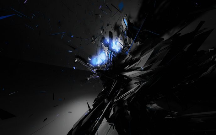 Blue light in the darkness - Abstract black crystals