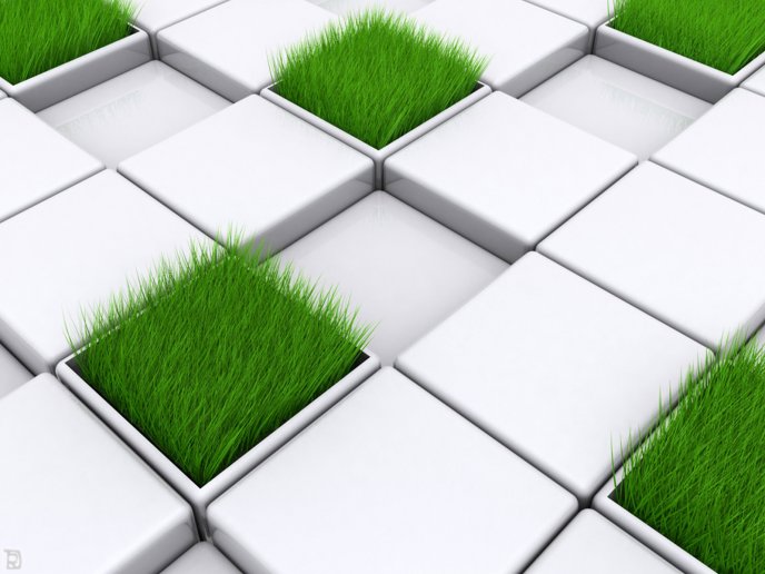Abstract tetris game with grass - HD wallpaper