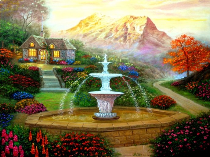 A house with a dream garden - Colorful wallpaper