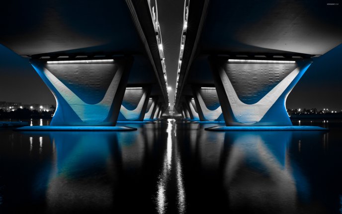 Interesting bridge architecture - Blue light at night