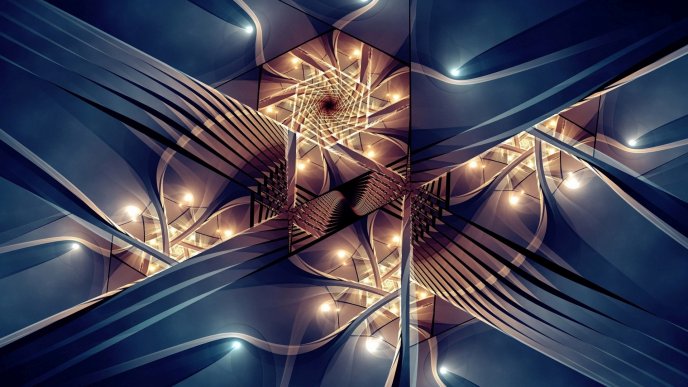 Abstract blue fractal with many lights