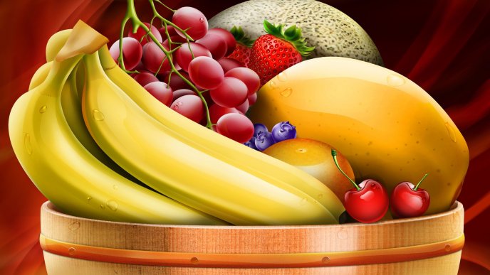 Fresh fruits in a basket - HD painting