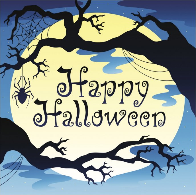 Happy Halloween night - scary trees and big moon